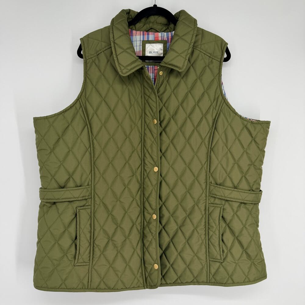 Blaire Green Quilted Sweater Vest Snap-Front Zip Collared Womens Plus Size 3XL